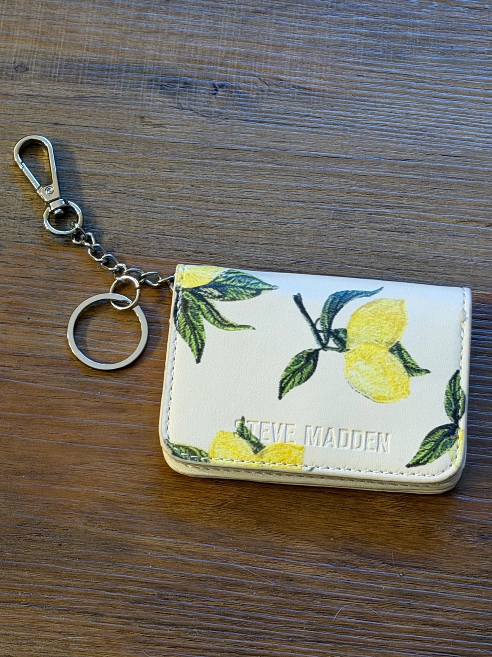 Steve Madden White Lemon-Print Key & Card Holder with Keyring